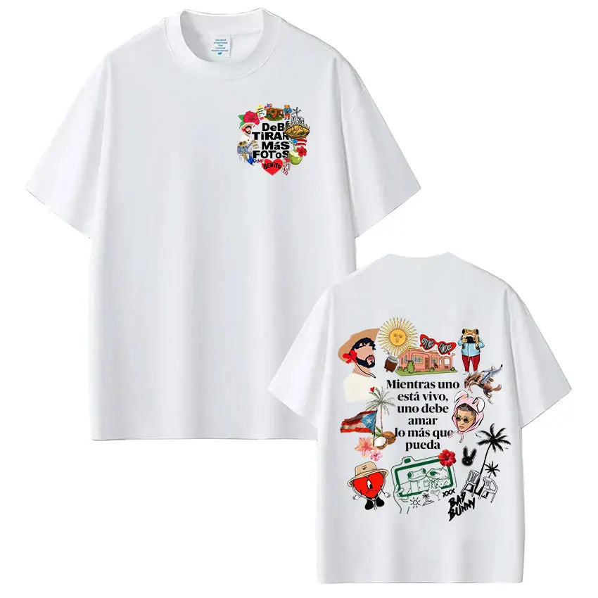 Rapper Bad Bunny T-shirt Debi Tirar Mas Fotos DTMF T Shirts Men's Women Clothing Fashion Hip Hop Cotton Casual Oversized T-shirt