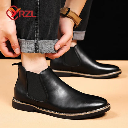 39~47 Men Chelsea Boots Brand Retro Comfortable PU Leather Ankle Boots Men 2025 Fashion Black Brown Mens Boots