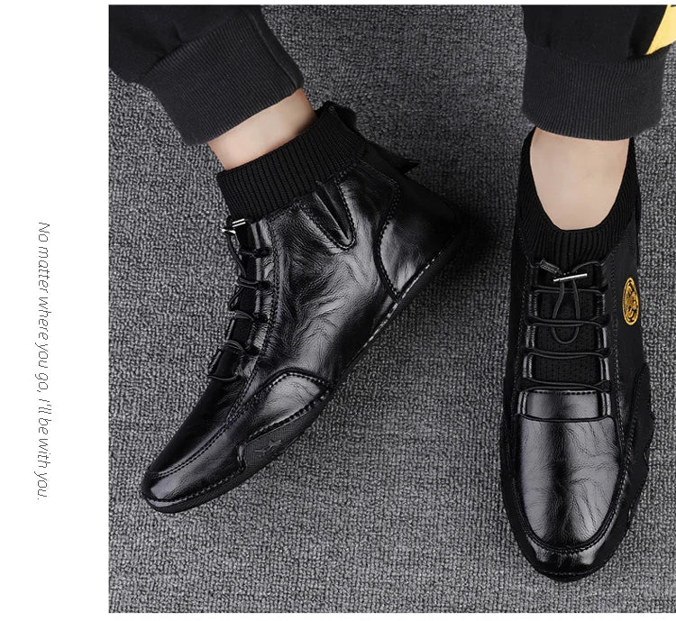 Men's Wear-resistant Boots Casual Classic Genuine Leather Handmade Shoes Ankle Round Toe Lace Up Walking Business Boot