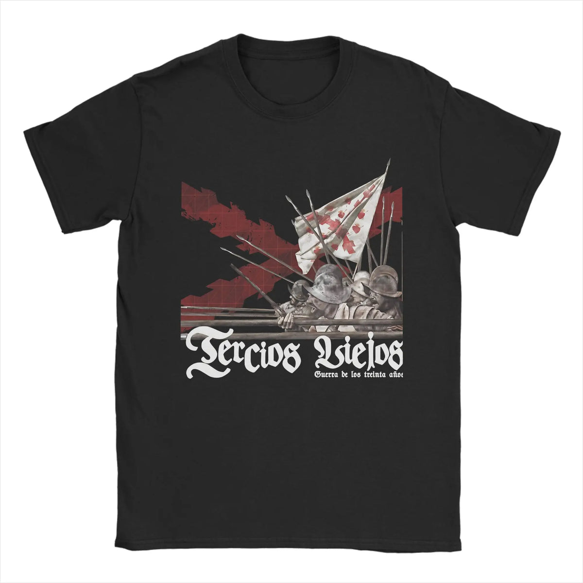 Burgundy Cross Flags Borgona  T-Shirts Spanish Empire  Funny Pure Cotton Tee Shirt Crew Neck Short Sleeve T Shirts Gift Clothes
