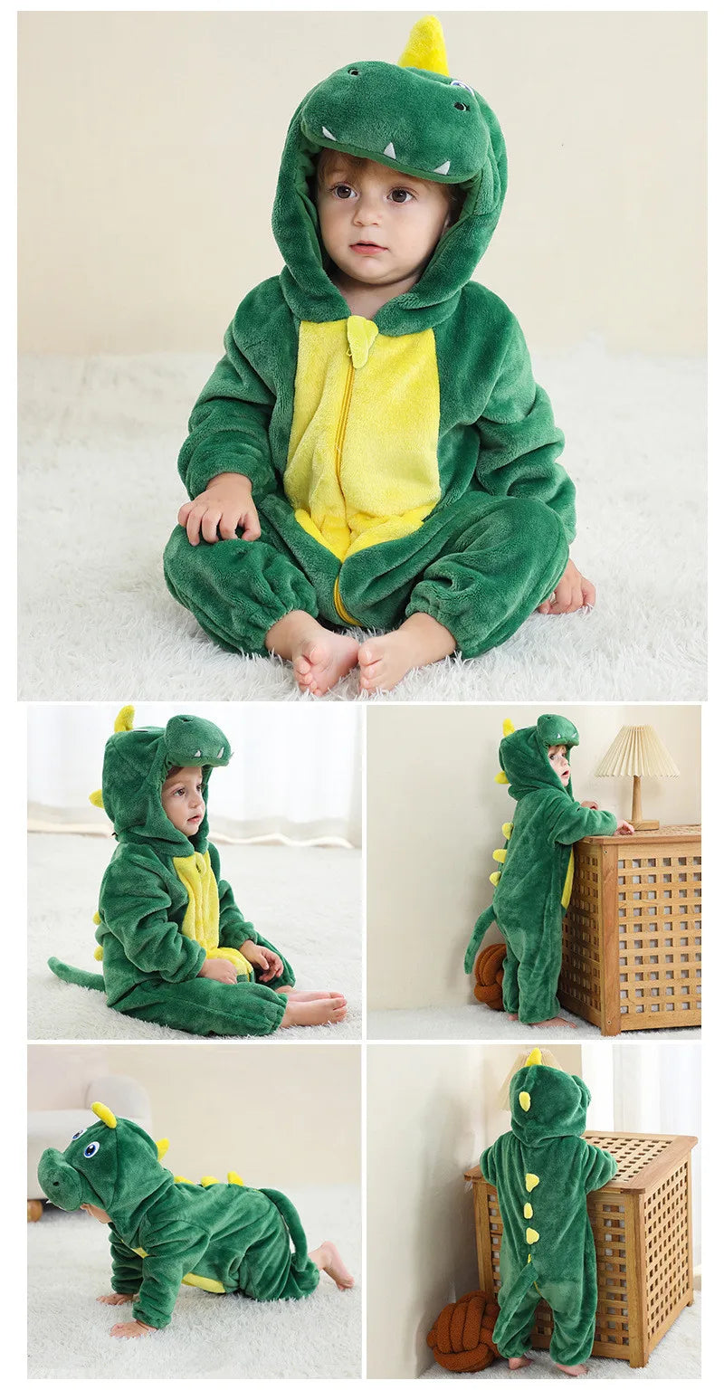 Toddler Infant Dinosaur Costume Flannel Hooded Onesies Soft Animal Romper Outfits Gift Halloween Cosplay Party Creeper Costume