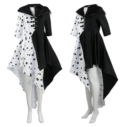 Anime Cruella cosplay costume dress set with gloves cloak Halloween carnival set adult female Cruella De Vil costume