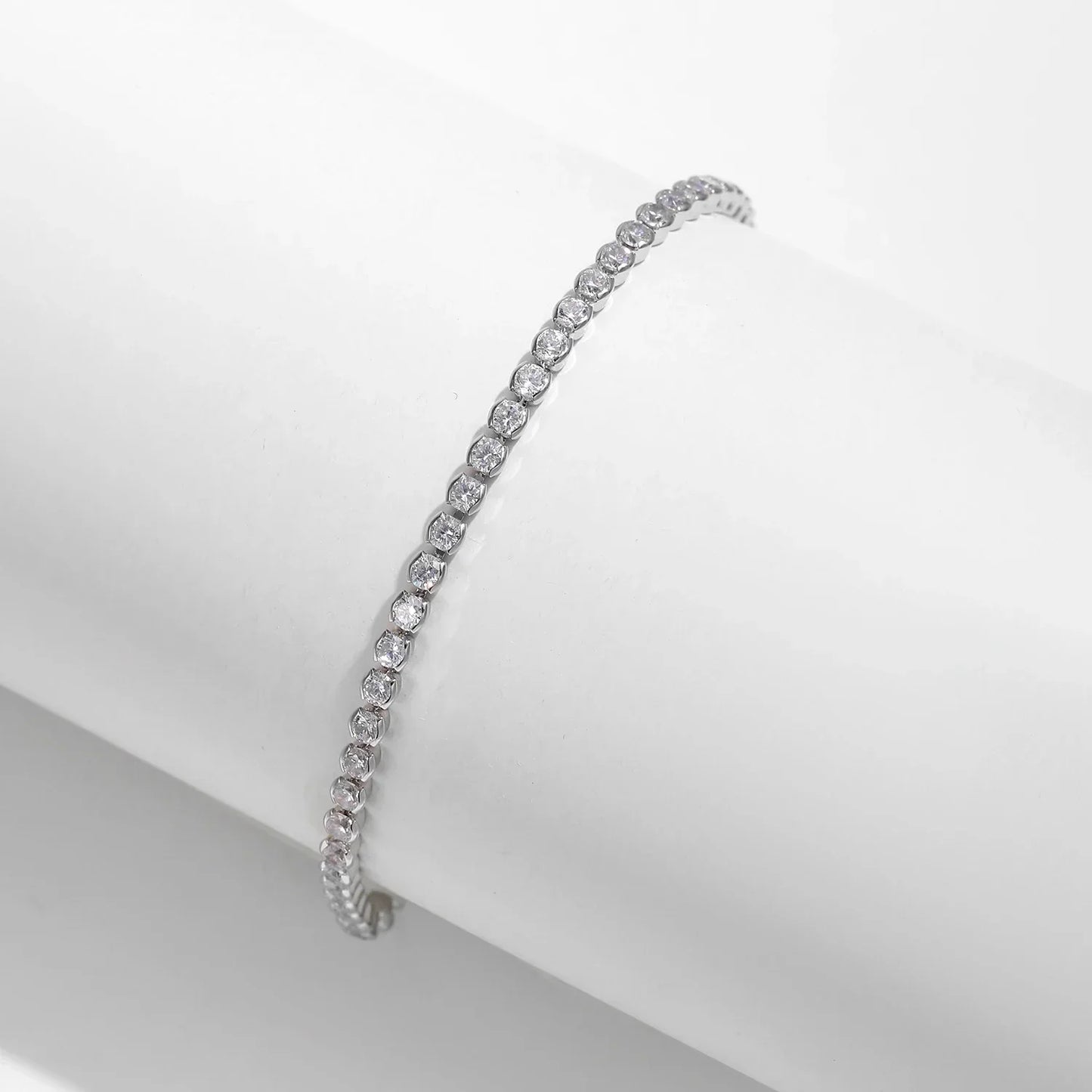 925 Sterling Silver Sparkling CZ Tennis Bracelet Round Zirconia Platinum Plated Bracelet For Women Fine Jewelry Gift