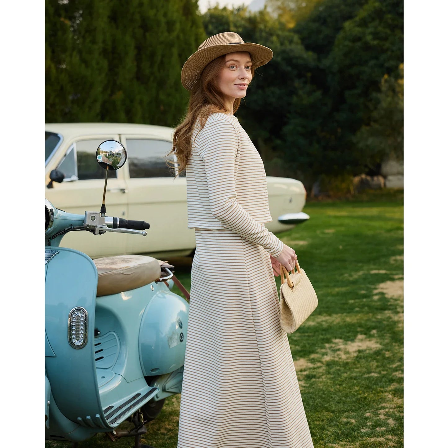 AP SS2026 Women's Dress Striped Cardigan and Dress Soft Three Color Options Fashionable Women's Outfit