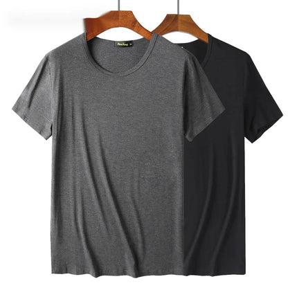 2 Piece Lots 95% Bamboo Fiber T Shirt Men Short Sleeve Tee Solid Color Summer Tops Plain Tshirt Crew Neck White Gym Clothing New