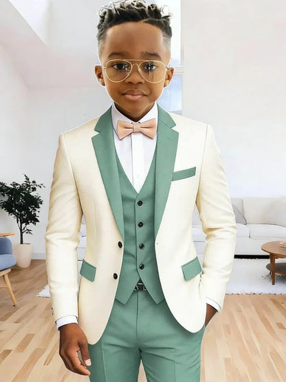 Multi-colors Boys Suits 3 Pieces Jacket Vest Pants Wedding Ring Bearer Outfit Handome Slim Fit Tuxedo For Birthday Party