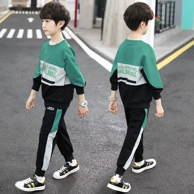 Colorblock Sweatshirt Set Children Clothes 7 To 11 Years Junior Boys' Autumn Winter Clothing Kids Suit Boy 4 8 10 Year Old Child