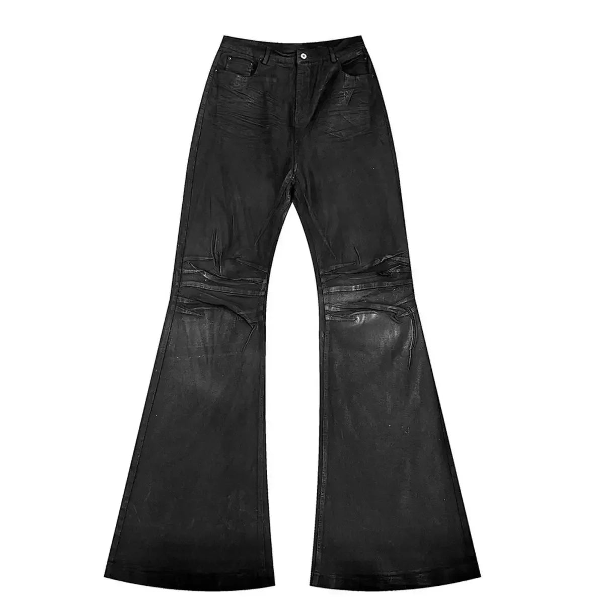 High street coated micro-flare jeans American retro heavy industry men and women black gothic retro casual loose jeans
