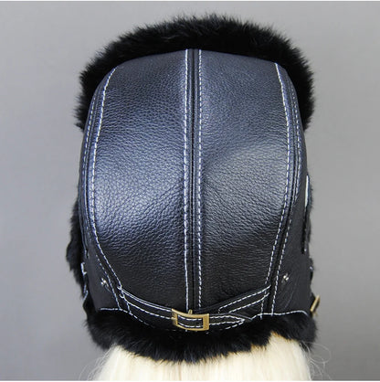 Hot Sale Winter Women's 100% Real Rabbit Fur Bomber Hat Ushanka Cap Trapper Russian Woman Ski Hats Caps Real Sheepskin Leather