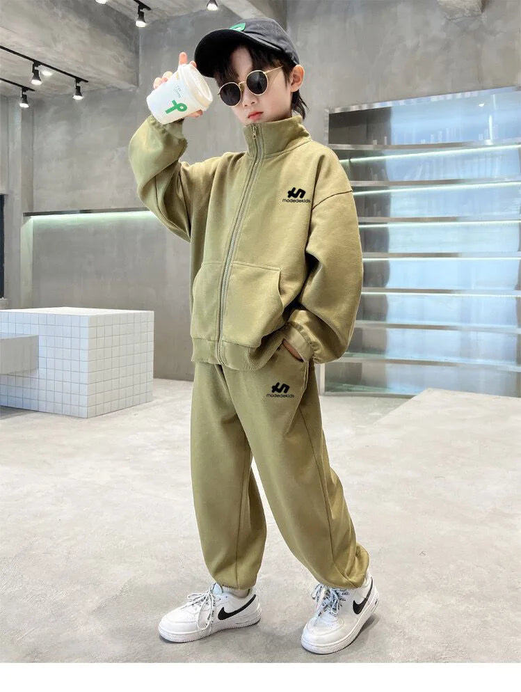 Boys Cotton Turtleneck Full Zip Sweatshirt Jacket+Sweatpant Workout Set School Kids 2PCS Tracksuit Children Jogger Outfit 5-16Yr