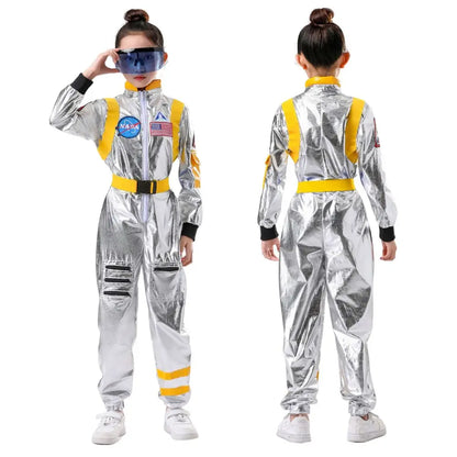 Kids Astronaut Costume Silver Astronaut Cosplay Fantasia Disguise Children Jumpsuit Spaceman Outfits Hallowee Carnival Suit