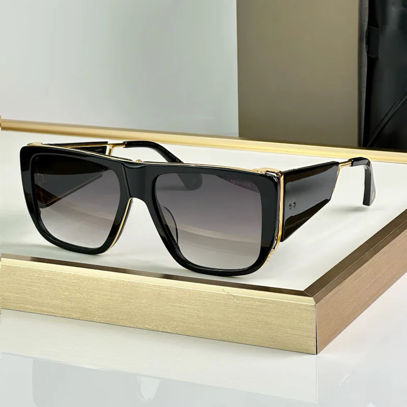 Luxury Big Squre Sunglasses with Side Shields for Men Women Acetate Top Quality Vintage Street Fashion UV400 Alloy with Case