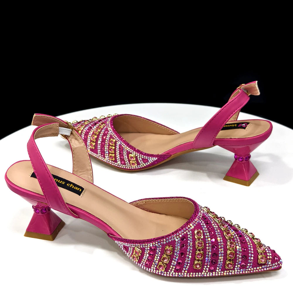 2025 Elegant Multicolor Color Women's  Heels and Rhinestone Handbag Set - Italian Design for Weddings and Parties
