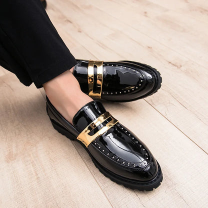 Fashion Classic Thick Sole Men's Penny Loafers Slip-On Business Dress Shoes Gentleman Metal Buckle Formal Black Shoes