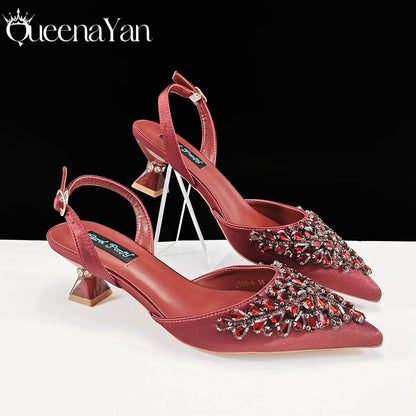 Italian Shoes and Handbags Accessory Set with Rhinestone Metal Embellishments Wedding Shoes Bridal Shoes Designer