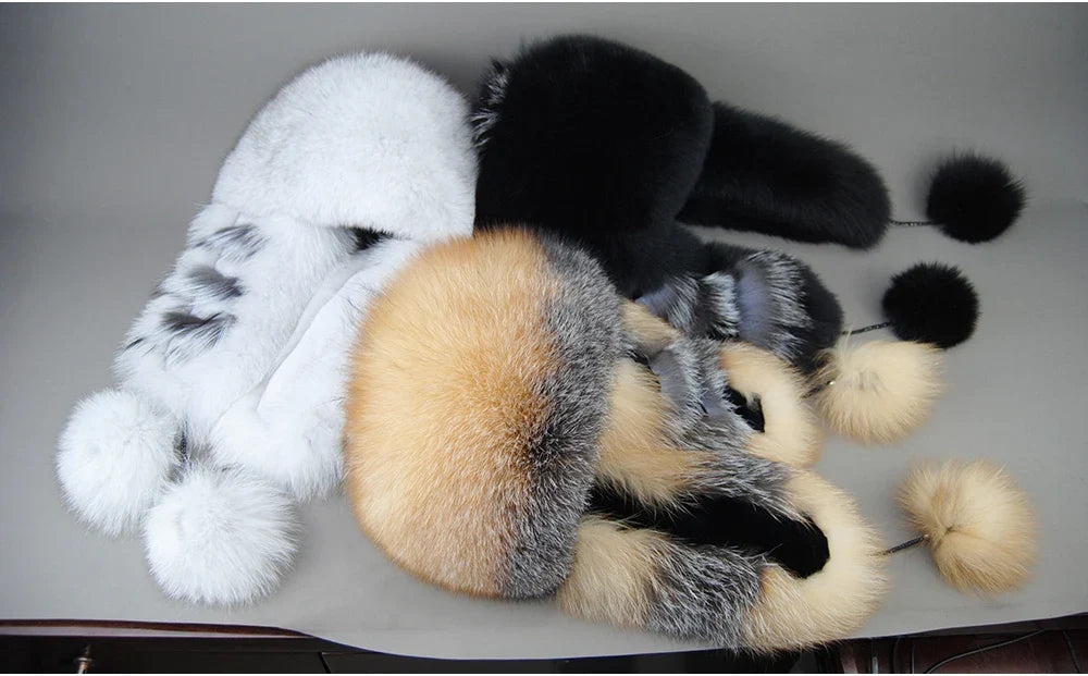Hot Sale Lady Winter Warm Luxury 100% Natural Fox Fur Hat Fashion Fluffy Fox Fur Rex Rabbit Fur Caps Women Real Fur Bomber Hats