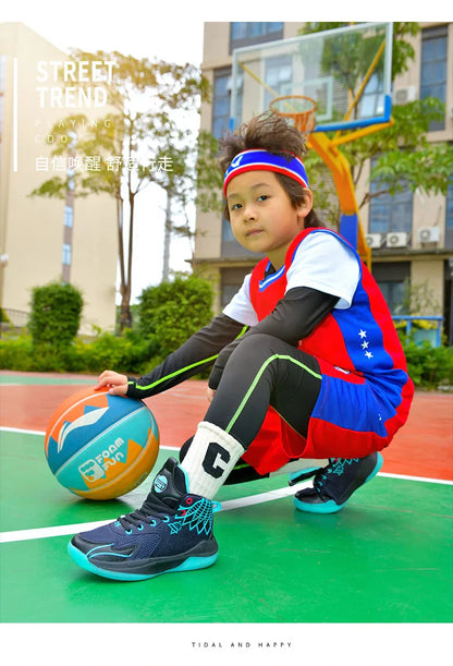 Children‘s Basketball Shoes Non-slip Breathable Basketball Training Sneakers Boys Girls Mesh Athletic Shoes Lace-up Running Shoe