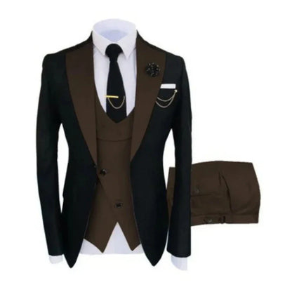 Men Suits 3 Pieces Tailored Best Man Groom Wedding Tuxedo Slim Fit Jacquard Two-color Blazer Jacket  Vest Pants Tuxedo Clothing