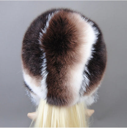 Hot Sale Lady Winter Warm Luxury 100% Natural Fox Fur Hat Fashion Fluffy Fox Fur Rex Rabbit Fur Caps Women Real Fur Bomber Hats