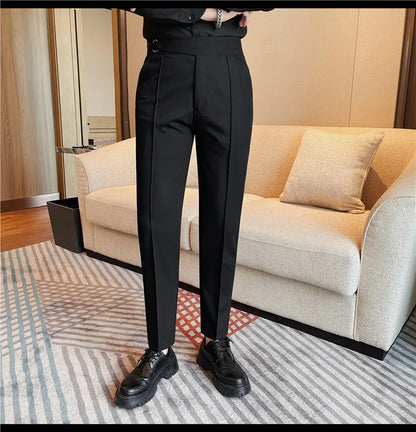 High Quality Men's Suit Pant Solid Color England Style Slim Fit Casual High Waist Trousers Men Spring Autumn Fashion Suit Pants