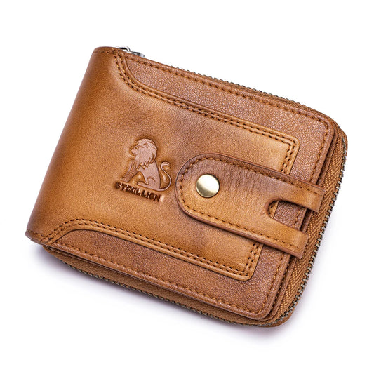 Portefeuille homme en cuir véritable, couche supérieure en peau de vache, multiples fentes pour cartes, porte-monnaie grande capacité avec album photo, permis de conduire, RFID