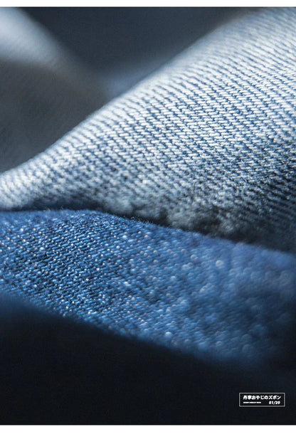 Men Vintage Washed Denim Jeans 12.8 OZ Straight Dark Blue Loose Casual Wide Leg Pants Male Streetwear Blue Jeans Trousers