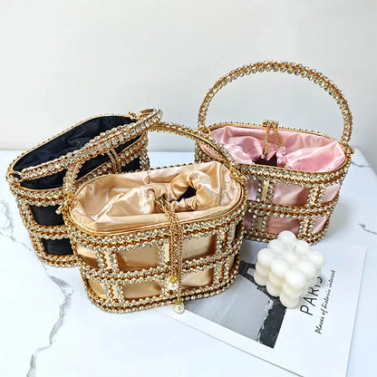 Ladies Rhinestone Evening Bag Fashionable Banquet Luxury Designer Handbag Metal Unique Bucket Versatile Women Tote Bag