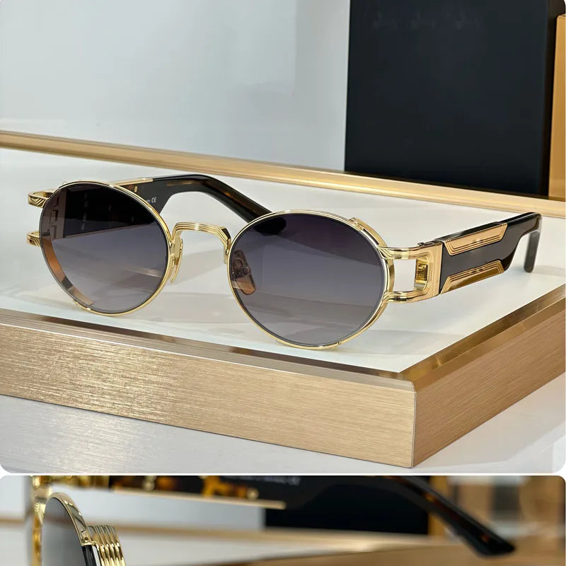 INS Luxury Sunglasses Small Oval Frame Alloy High Quality Handcrafted Fashion Brand Design UV400 for Unisex Eyeglasses with Case