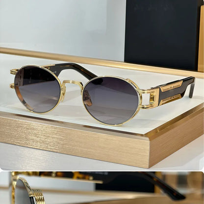 INS Luxury Sunglasses Small Oval Frame Alloy High Quality Handcrafted Fashion Brand Design UV400 for Unisex Eyeglasses with Case