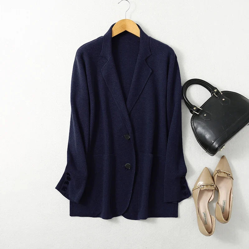 Women Blazer Cashmere Silk Blends Solid Colors Camel Long Sleeve Buttons Down Fashion Jacket Coat  Winter Warm XL XXL LY051