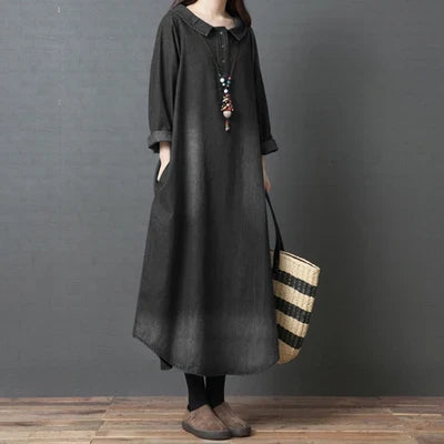 Women's Denim Dr Long Sve Loose Fit irt Sle Autumn Spring Faion plus Size Clothing Meat Concealing Slimming Skirt