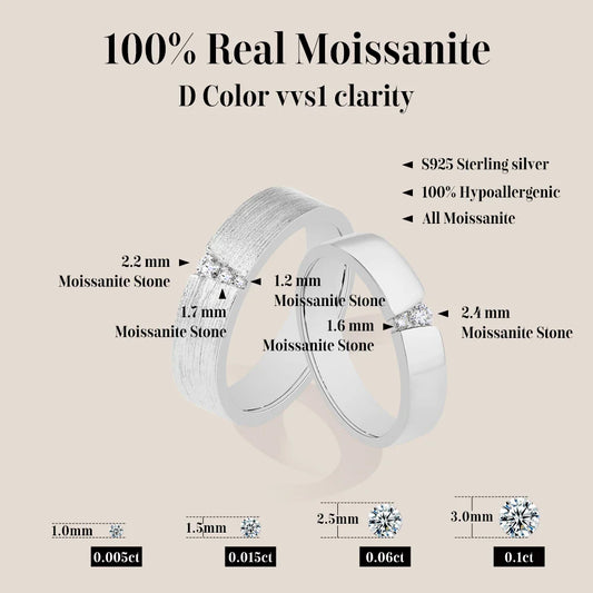 2025 Couple Ring Moissanite Diamond Brushed Design 925 Sterling Silver For Women Men Engagement Wedding Fine Jewelry