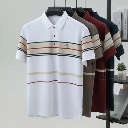 Luxury men's short sleeved polo shirt summer fashion hot selling striped top badge original design golf casual business T-shirt