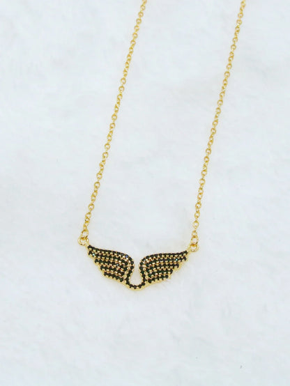 Delicate Women 24K Gold Plated Zircon Angel Wing Chain Pendant Necklace