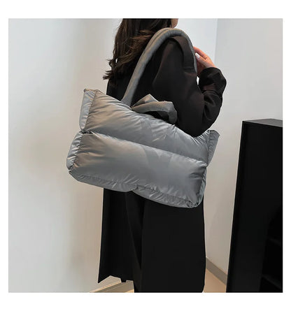 Fashion Large Capacity Puffer Shoulder Bags Padded Women Handbags Casual Nylon Quilted Big Tote Bag Warm Winter Shopper Purses