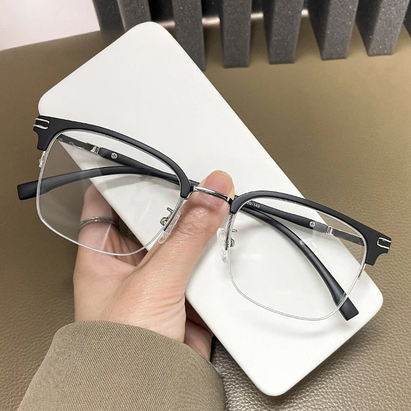 Men's Business Classic Half Frame Anti Blue Light Reading Glasses Myopia Hyperopia Customizable Prescription TR2242