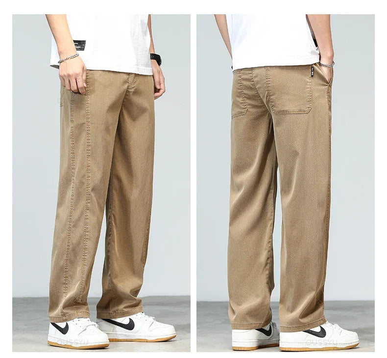 Summer Ultrathin High Quality Soft Lyocell Fabric Men's Jeans Loose Straight Denim Pants Design Casual Trousers Plus Size M-5XL