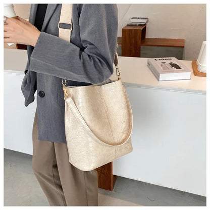 Women Bag Vintage Crocodile Pattern Crossbody Bags for Women PU Leather Trend Designer Shoulder Handbags Large Capacity Bucket