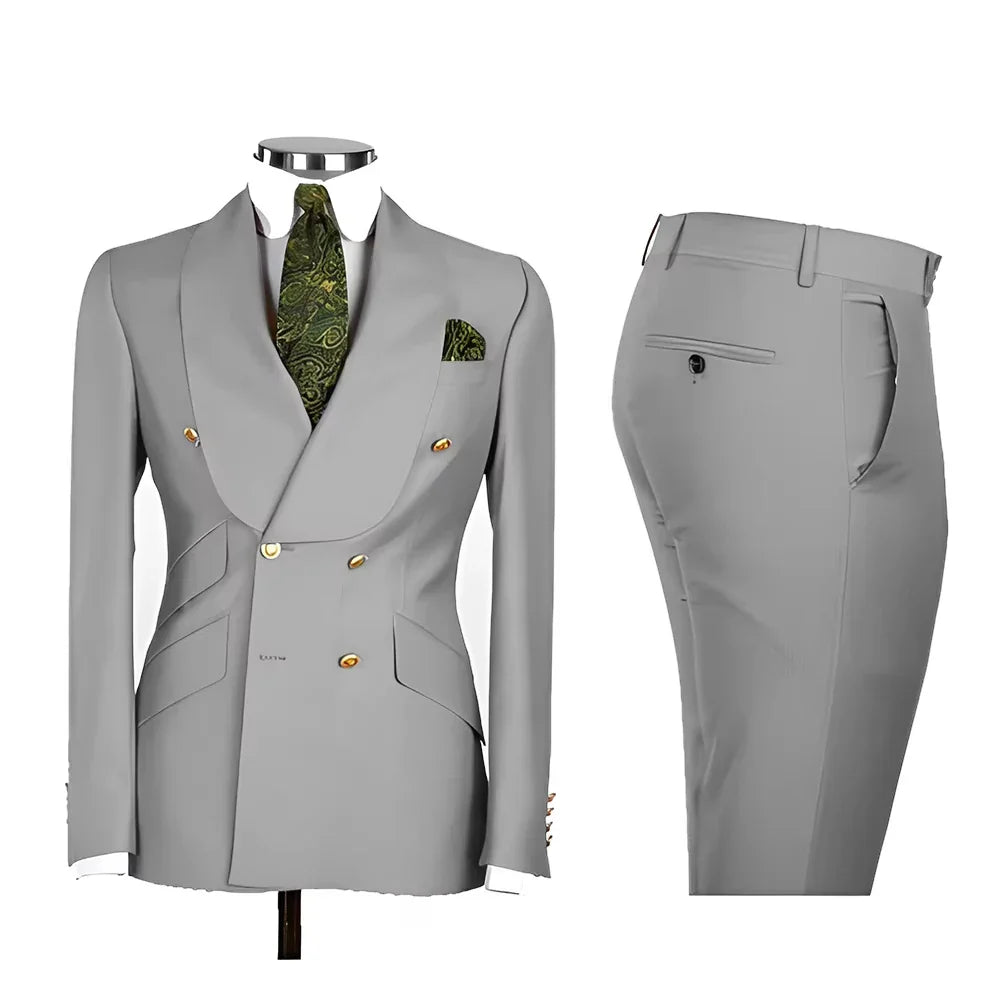 Men's Suit in Blue Color Double Breasted 2 Piece Blazer  Pants  Slim Fit Set Custom Business Luxury Tuxedo Casual Wedding Groom