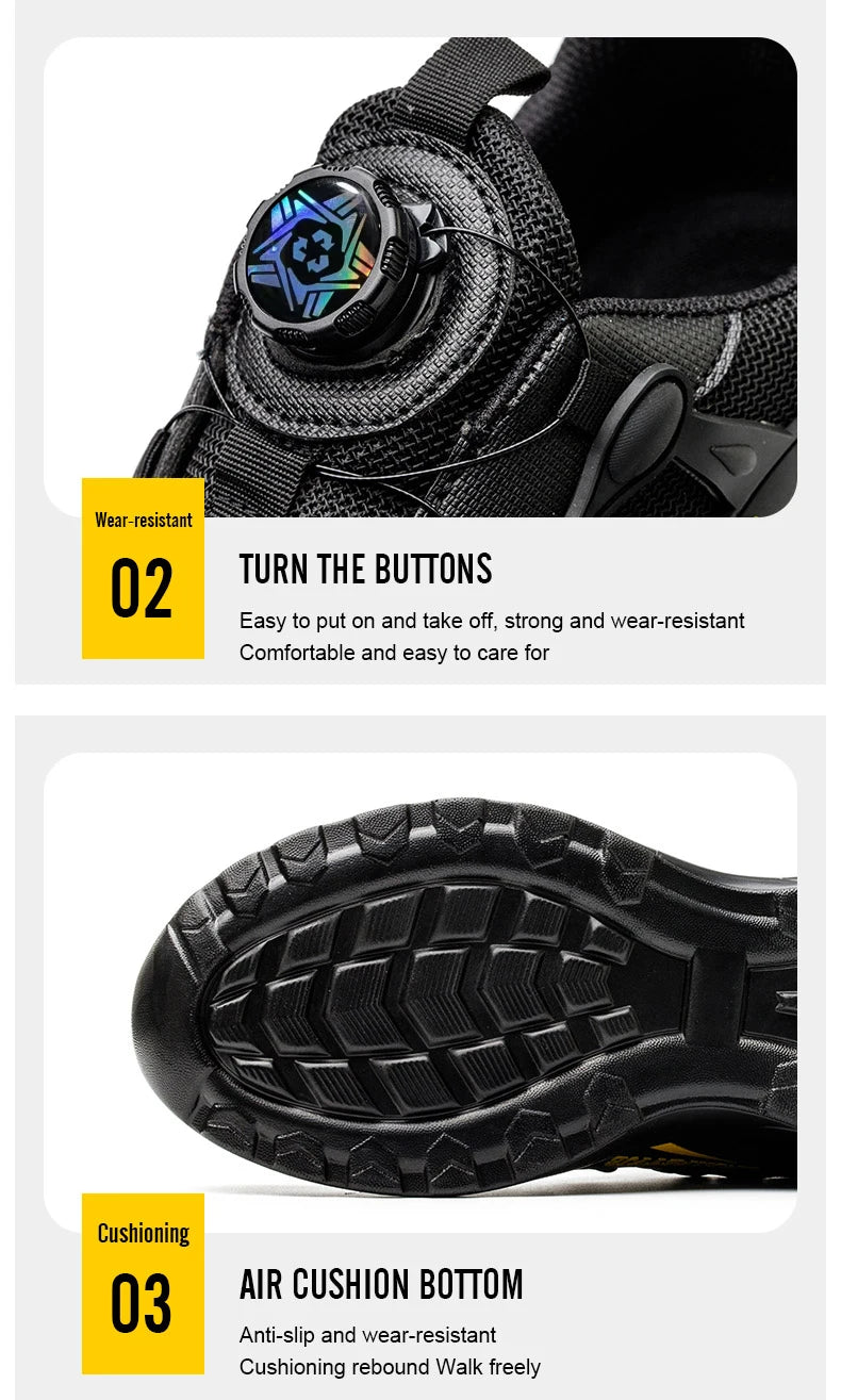 Men Rotating Button Safety Shoes Steel Toe Work Sneakers Indestructible Shoes Puncture-Proof Work Boots Air Cushion Safety Shoes