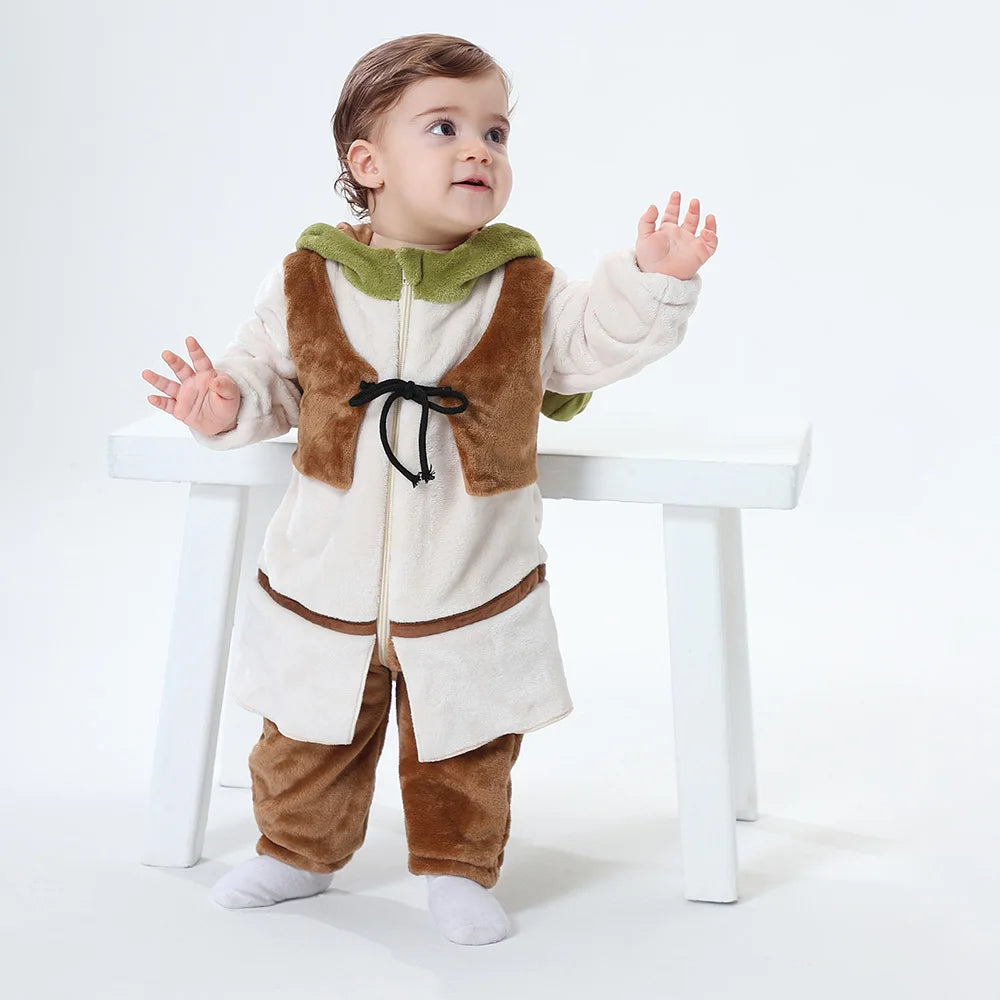 Kawaii Costume for Child Kid Baby 0-3 Years Cute Green Monster Jumpsuit Winter Warm Onesie  Anime Cosplay Kigurumis Outfit 2024