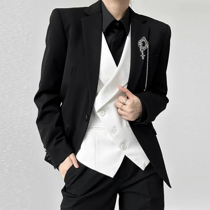 Men Vest Korean Simple Solid Turn Down Collar Sleeveless Man Waistcoat Slim Double-breasted Versatile Male Suit Vest