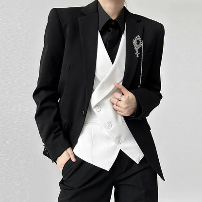 Men Vest Korean Simple Solid Turn Down Collar Sleeveless Man Waistcoat Slim Double-breasted Versatile Male Suit Vest