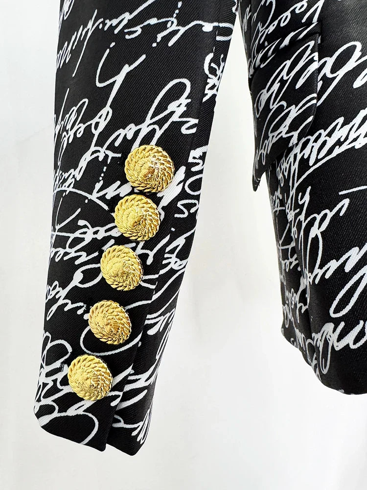 HIGH STREET Newest 2026 Stylish Designer Jacket Women's Love Letters Printed Double Breasted Blazer