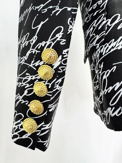 HIGH STREET Newest 2026 Stylish Designer Jacket Women's Love Letters Printed Double Breasted Blazer