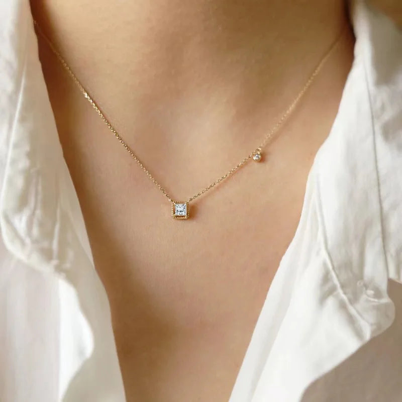 S925 Sterling Silver Simple Emerald Crystal Chain  Necklace  Women Light Luxury Temperament Plating 18k Gold Jew   style