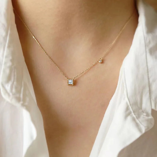 S925 Sterling Silver Simple Emerald Crystal Chain  Necklace  Women Light Luxury Temperament Plating 18k Gold Jew   style