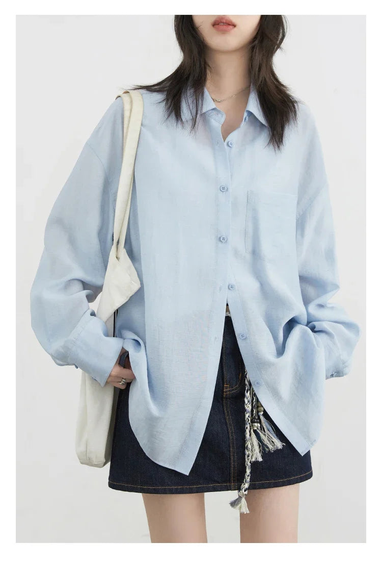 Women Long Sleeve Shirts Solid Loose Casual New Style Design Back Hollow Out Shirt Female Blouse Spring Summer 2026