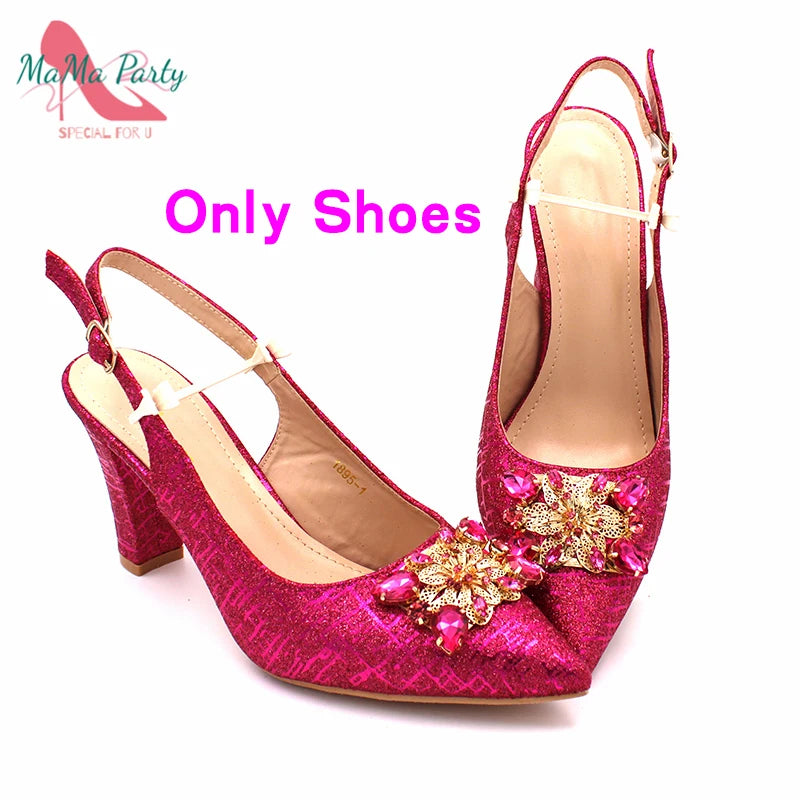 Color Italian Classics Design African Women Shoes and Bag Set High Quality with Shinning Crystal for Wedding Party