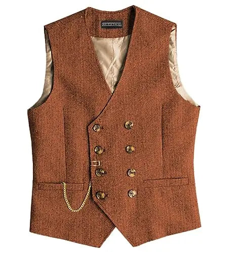 Men Suit Gray Vintage Double Breasted Blend Waistcoat For Wedding Groomsmen Banquet Men Coat